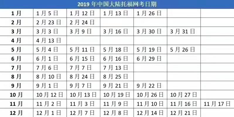 2019年托福考試時(shí)間